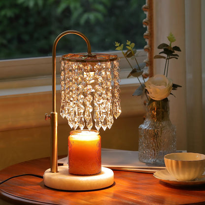 Candle Warmer Lamp with Timer Dimmer，2H/4H/8H Timer , Lamp Candle Warmer with Marble Base for Adjustable Height, Crystal Wax Melt Warmer for Jar Candles, House Warming Decor Gifts Mothers Day Gifts