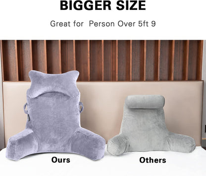 SLIGUY Reading Pillow-Bed Rest Pillow with Detachable Neck Roll & Support Arm for Sitting in Bed Couch or Floor-Backrest Reading Pillow Adult Back Pillow for Reading/Watching TV/Gaming,Dark Grey