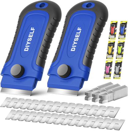 DIYSELF 1 Pack Razor Blade Scraper with 15 Extra Blades, Scraper Tool for Cleaning Window, Paint, Cooktop, Oven, Glass Stove Top Scraper, Razor Scraper with Buit-In Blade Storage | Razor Scraper for Cleaning Window, Paint, Cooktop, Oven, Glass Stove Top