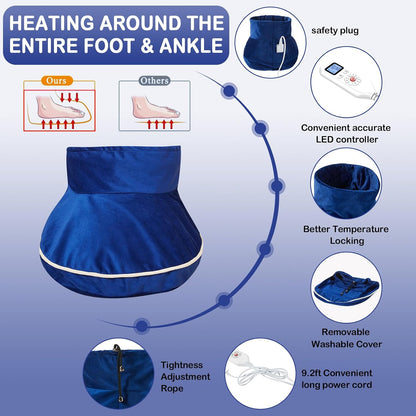 JOBYNA Ankle/Toe/Foot Warmer | Full Coverage Heated Foot Wrap |86-158℉ Continuous Setting| 10-90min Timer| Electric Heating Pad for Plantar Fasciitis Relief, Neuropathy Pain Relief for Foot(1 Pack)