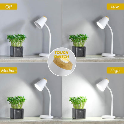EJIAXIN Clip on Desk Lamp for Home Office - Small LED Touch Dimmable Reading Light for College Dorm Room - Adjustable Flexible Gooseneck Clamp Light Table Lamp for Bedside Bedroom Bed Headboard White