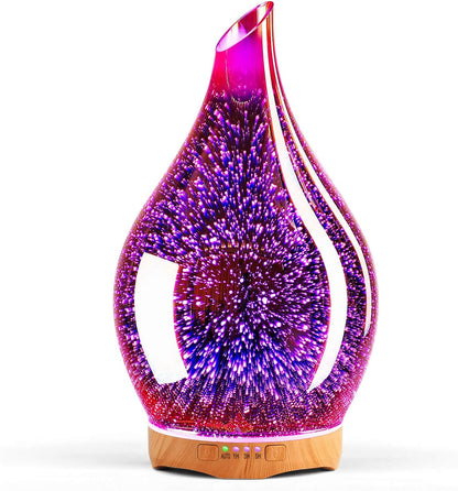 Porseme Essential Oil Diffuser 280ml Handmade Glass Diffuser 7H Runtime | Elegant Handmade Glass Aroma Diffuser with 7-color LEDs, Quiet Aromatherapy and Safe Auto Shut-off, Perfect for Gifts