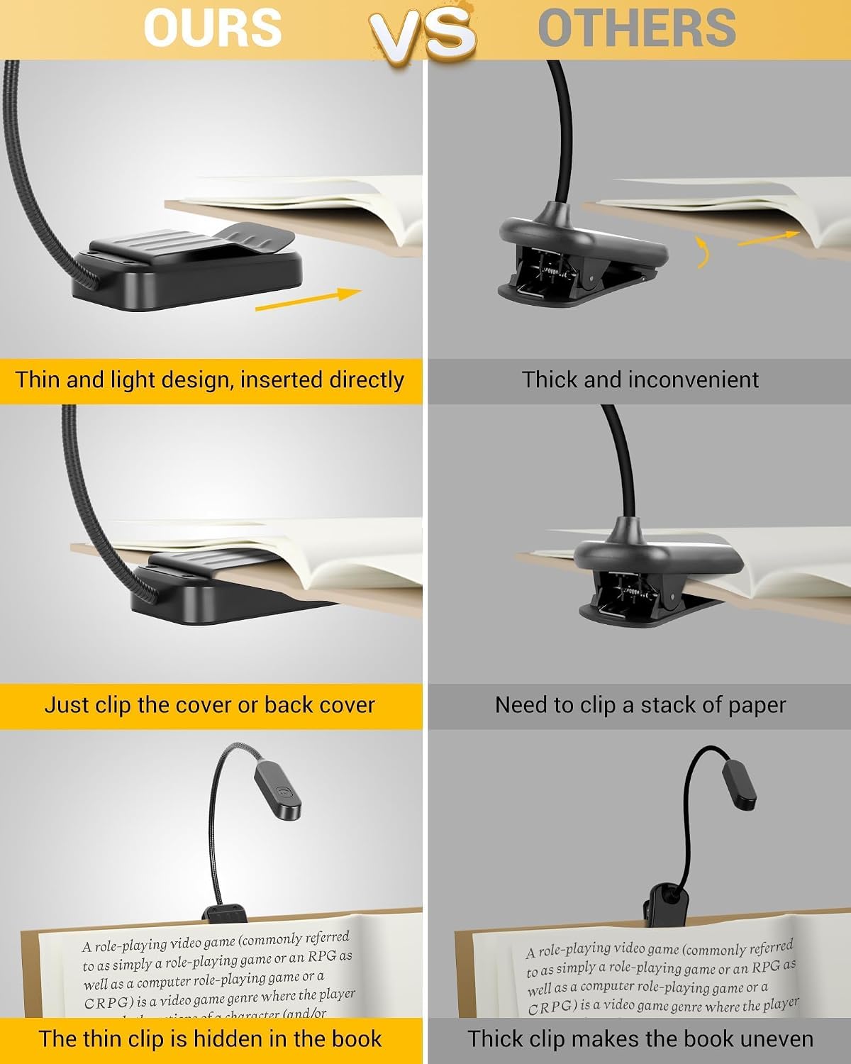 2 Pack Rechargeable Book Lights for Reading in Bed, Eye-Caring Clip-On Reading Lights with 3 Color Temperatures & 3 Brightness Levels, Lightweight Book Light for Night Reading, Kids, Study