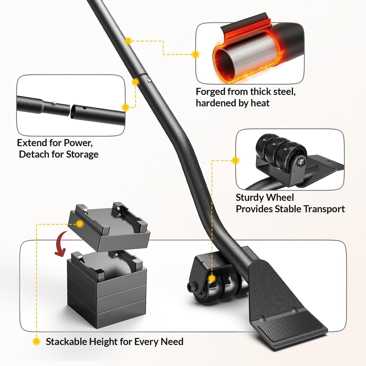 HOLKIE Heavy Duty Furniture Jack for Sliders on Carpet 4 Stackable Blocks | 660 lbs Load Appliance Lifter Jack| to Raise Furniture| Back Saving Furniture Lifter Tool| for Pads on Hardwood Floors|