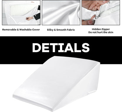 HOMBYS Satin Bed Wedge Pillow Cover Silky & Smooth Wedge Pillowcase 1 Pack 24x24x8, Soft & Breathable, Removable & Machine Washable-Zipper Design (Pillow Not Include), (Grey, 24"x24"x8")