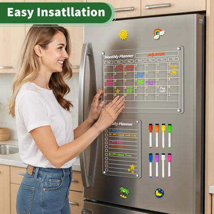 FINDMAG 4 Pack Fridge Calendar, Magnetic Calendar for Dry Erase, Black | Magnetic Dry Erase Board, Monthly Calendar for Fridge with 8 Markers & Eraser