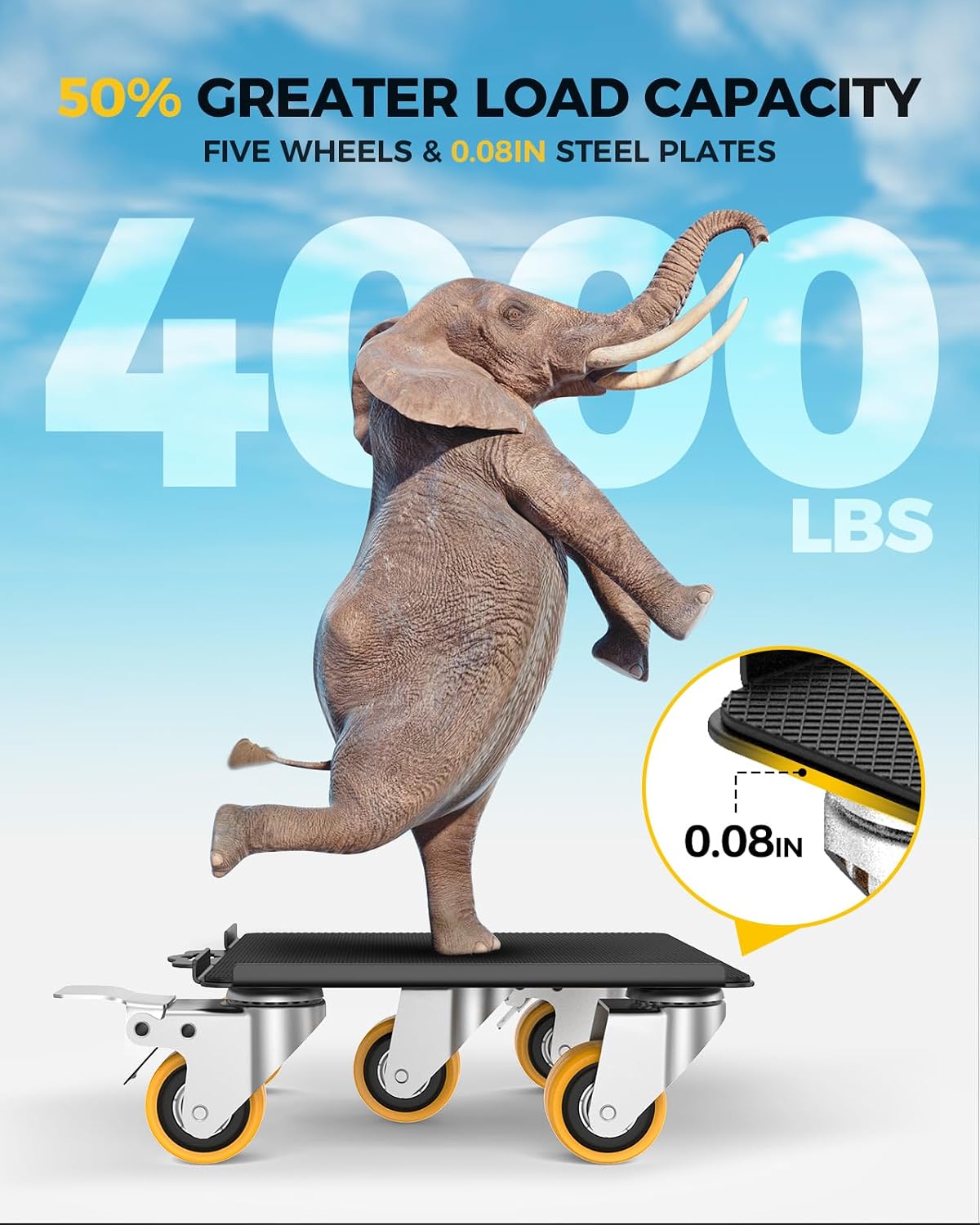 KYX Furniture Dolly, Furniture Movers with 5 Wheels,Carbon Steel Panel Heavy Duty Dolly, Furniture Lifter with 360° Rotatable Silent Floor-Friendly Universal Wheels, Max Load 4000LBS (6.9x6.9 in)