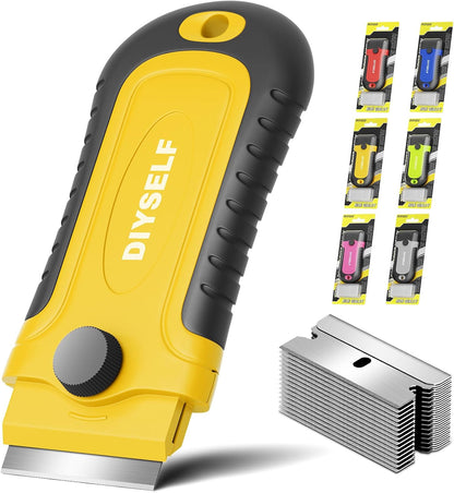 DIYSELF 1 Pack Razor Blade Scraper with 15 Extra Blades, Scraper Tool for Cleaning Window, Paint, Cooktop, Oven, Glass Stove Top Scraper, Razor Scraper with Buit-In Blade Storage | Razor Scraper for Cleaning Window, Paint, Cooktop, Oven, Glass Stove Top