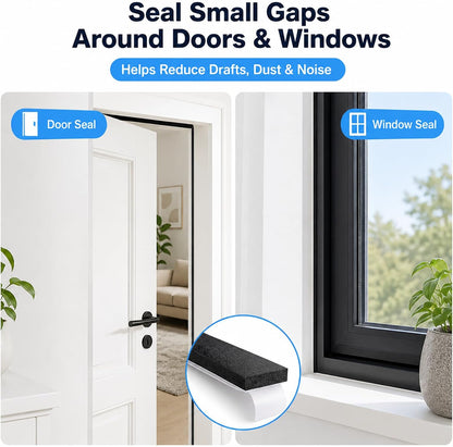 Weather Stripping Foam Tape 2 Rolls (1/2 in x 1/8 in x 16.4FT), Self Adhesive Door Seal for Small Gaps, Window Insulation, Draft Stopper Foam Strip Total 32.8 FT