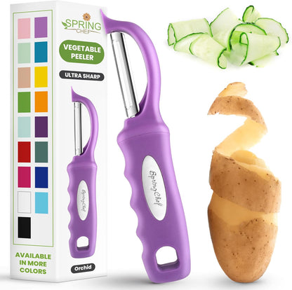Spring Chef Swivel Potato Peeler for Kitchen w/ Soft Grip Handle, Mango | Premium Vegetable Peeler w/ Sharp Stainless Steel Blades, Multifunctional Food Peeler for Apple, Carrot, Cucumber, Fruit