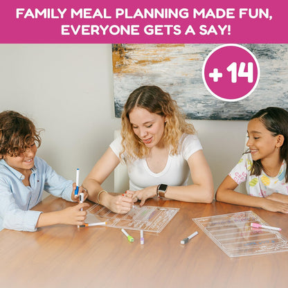 CHALKY CROWN Magnetic Dry Erase Menu Board - Black - 15.6" x 11.6" | Magnetic Weekly Meal Planner & Grocery List for Fridge - Includes 4 Liquid Chalk Markers - Easy to Write & Wipe Clean Design