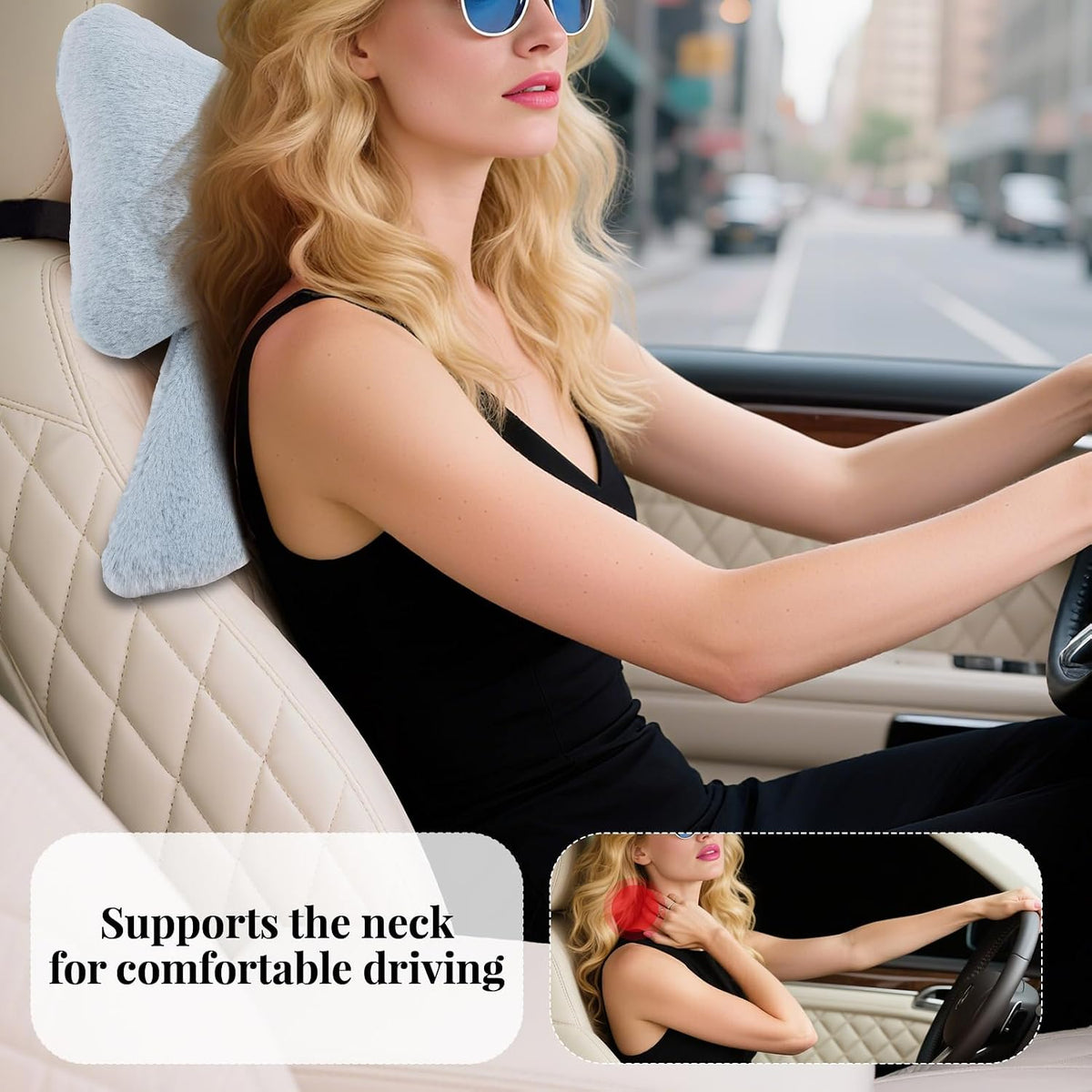 2 Pack Bow Car Headrest Pillows Plush Car Neck Pillows for Travel Driving Office Chair Head Support Cushions, Also Cute Car Decor Accessories (Black)