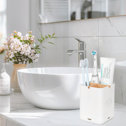 Toothbrush Holders for Bathrooms, Electric Toothbrush Holder, White | Toothbrush and Toothpaste Organizer for Bathroom Countertop, 3 Slot Vanity Storage