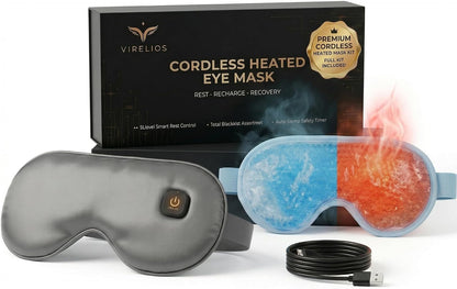 Heated Eye Mask for Dry Eyes & Sleep, Warm Compress Eye Mask for Eye Strain Relief, Cordless Rechargeable Sleep Mask, Soft Comfortable Eye Cover, Includes Hot & Cold Gel Eye Mask, Gift for Women Mom