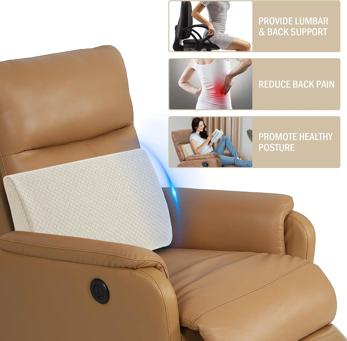 HOMBYS Lumbar Support Pillow for Recliner Chair, Memory Foam Back Support Cushion for Elderly,Extra Large Lumbar Support Pillow,Thick Backrest for Home Reading (Grey, 20“x13.5"x5")