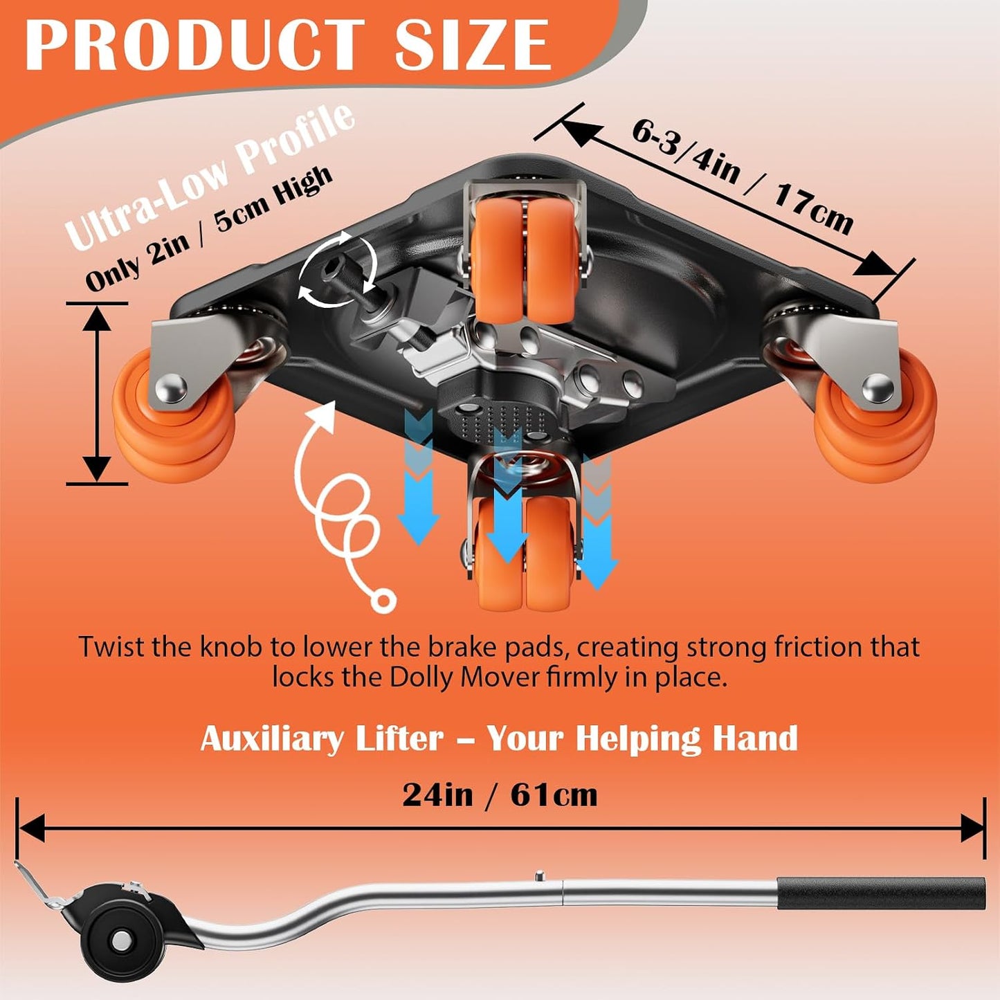 Heavy Duty Furniture Movers with 5-Wheel Dollies, Furniture Dolly Set with Lifter & Base, 360° Swivel Casters, Non-Slip Pads, Up to 2000 lbs Load Capacity