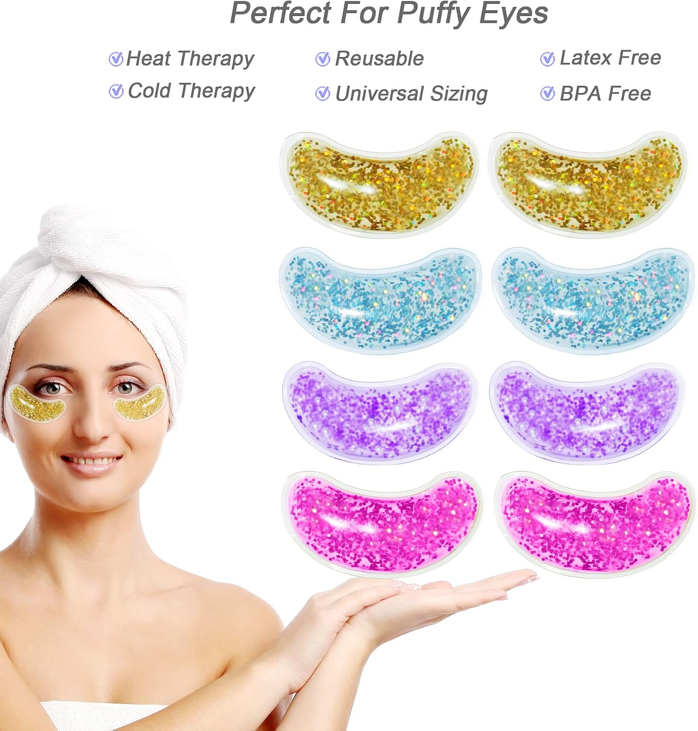 10Pack Under Eye Patches for Puffy Eyes, Reusable Ice Gel Eye Pad Cooling Eye Patch Hot Cold Therapy Eye Mask