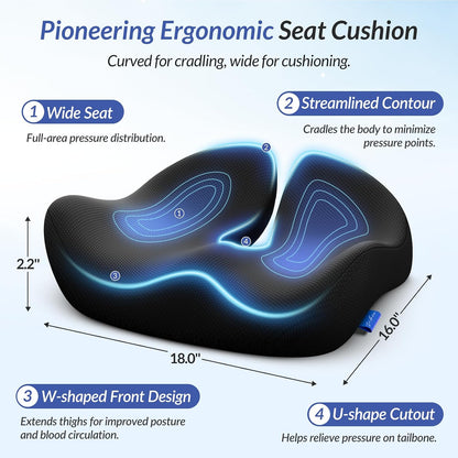 ZIKEE Contoured Ergonomic Seat Cushion for Effective Pain Relief, Non-Slip | Office Chair Cushion for Sciatica, Back, Tailbone Pain Relief, High-Density Memory Foam Car Seat Cushion for Sitting Comfort