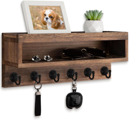 Key and Mail Holder Wall Mount with Long Storage Box and 6 Hooks | Key Holder For Coat, Dog Leash, Home Decor Rack, Entry Way Organizer