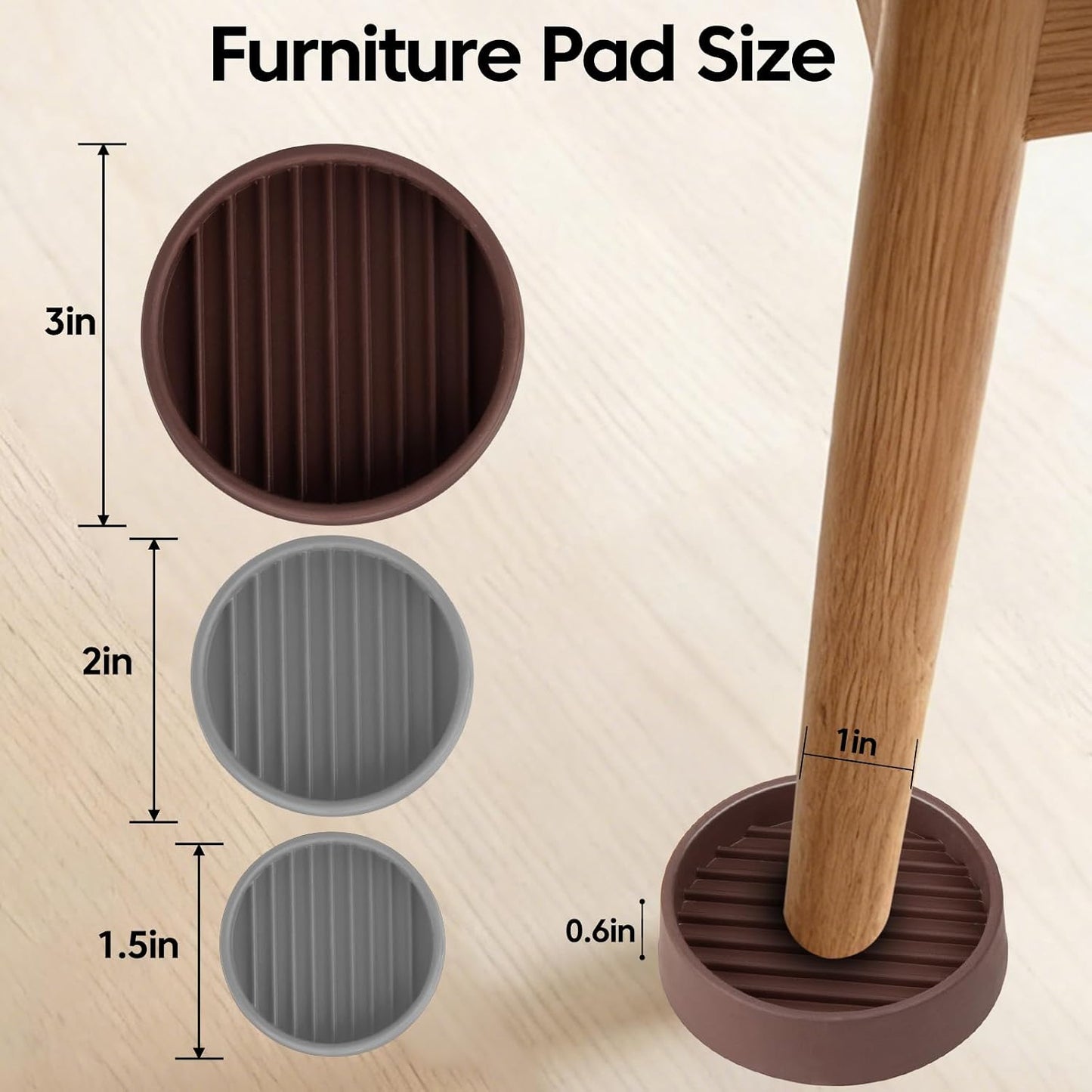 Rubber Non-Slip Furniture Pads, 2"x2" Casters Cup, Round, Brown, 8 PCS | Rubber Feet Floor Protector For Hardwood Floors, Prevent Scratching of The Floor, For Bed Sofa Table and Chair, Stopper