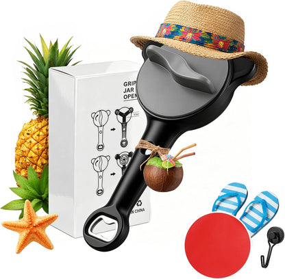 Jar Opener for Seniors, 4-in-1 Adjustable Lid Opener with Non-Slip Grip, Includes Magnetic Hook & Rubber Gripper, Suitable for Jars, Bottles and Beer Caps, Perfect for Arthritis and Weak Hands