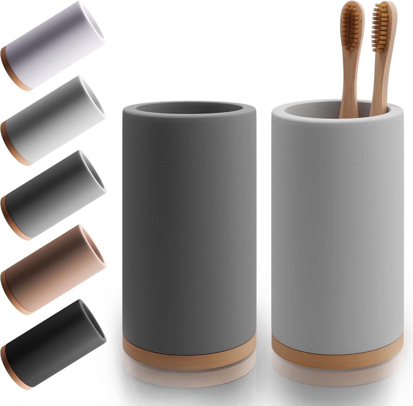 Matani Bamboo Toothbrush Holder Diatomite Tooth Brush Organizer - Storage Stand for Small Bathroom & Counter - Removable Base & Drain Holes, Water-Absorbent & Quick-Drying (Brown)