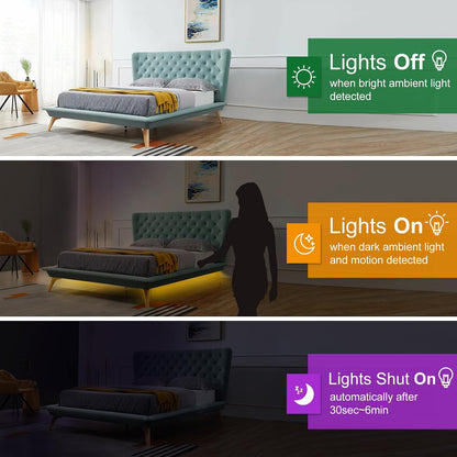 Vansky Motion Activated Bed Light, Flexible LED Strip Motion Sensor Night Light Bedside Lamp Illumination with Automatic Shut Off Timer (Warm Soft Glow)