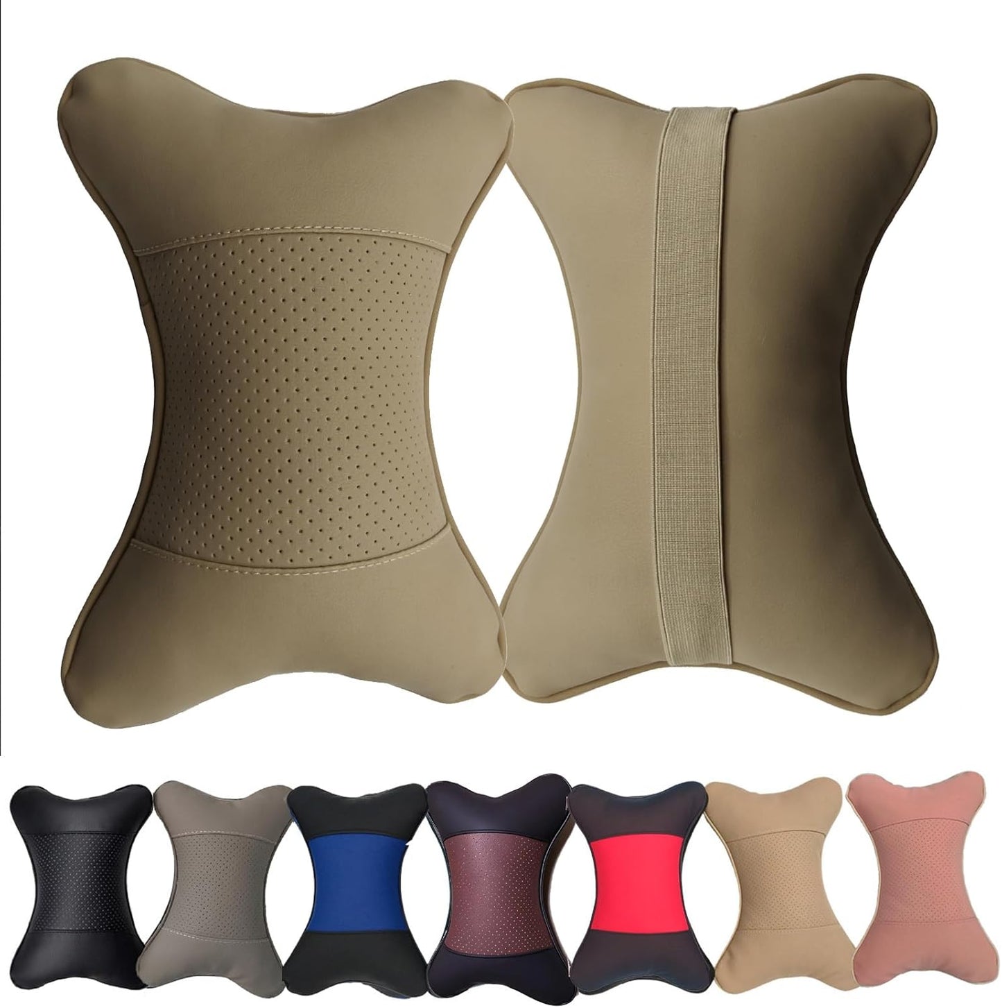 2 Packs Car Neck Pillows, Dual-Side PU Leather Car Headrest with Fiber Filling, Universal Soft Neck Support Pillow for Car, Home & Office (Black)
