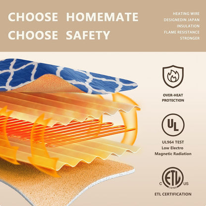 Homemate Heated Blanket Electric Throw - 50“x60“ Heating Blanket with 10 Fast Heat Levels 8 Hours Auto Off Soft Cozy Flannel Over-Heated Protection ETL Certification Keep Warming in Home | Throw with 10 Fast Heat Levels 8 Hours Auto Off Over-Heated