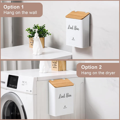 SUBEKYU Magnetic Lint Bin and Dryer Sheet Holder Set for Laundry Room,White | Wall Mounted Metal Lint Box Holder Trash Can,Lint Basket for Laundry Room Organization and Storage Decor