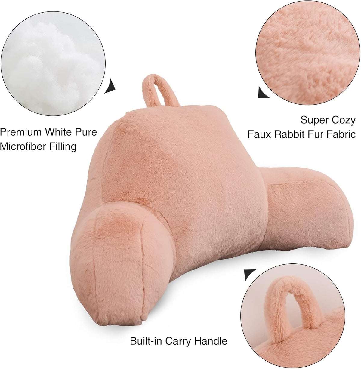 Aimuan Reading Pillow Bed Rest Wedge Adult Backrest Pillow with Arms Sitting in Bed Cushion Incline Rest Sleeping Pillow for Watching TV/Gaming/Relaxing, Ivory
