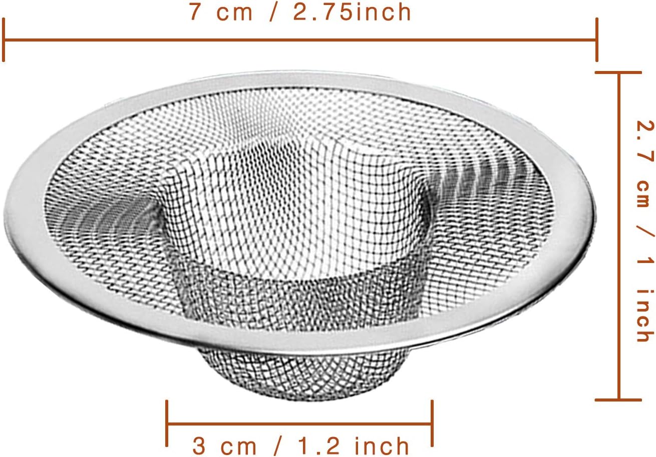 2pcs Heavy Duty Stainless Steel Slop Basket Filter Trap, 2.75" Top / 1" Mesh Metal Sink Strainer Shower Drain Hair Catcher for Kitchen Bathroom Bathtub Wash Basin Floor Balcony Drain Hole, Utility