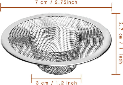 2pcs Heavy Duty Stainless Steel Slop Basket Filter Trap, 2.75" Top / 1" Mesh Metal Sink Strainer Shower Drain Hair Catcher for Kitchen Bathroom Bathtub Wash Basin Floor Balcony Drain Hole, Utility