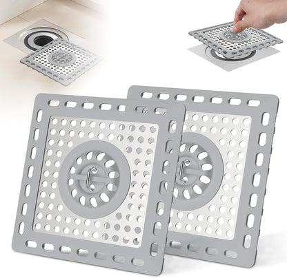 Hibbent Upgraded Shower Drain Hair Catcher for Bathroom Floor 4" Drain, Anti-Clogging Shower Drain Cover, Stainless Steel & Silicone Drain Strainer with Handle, Shower Drain Protector, Grey