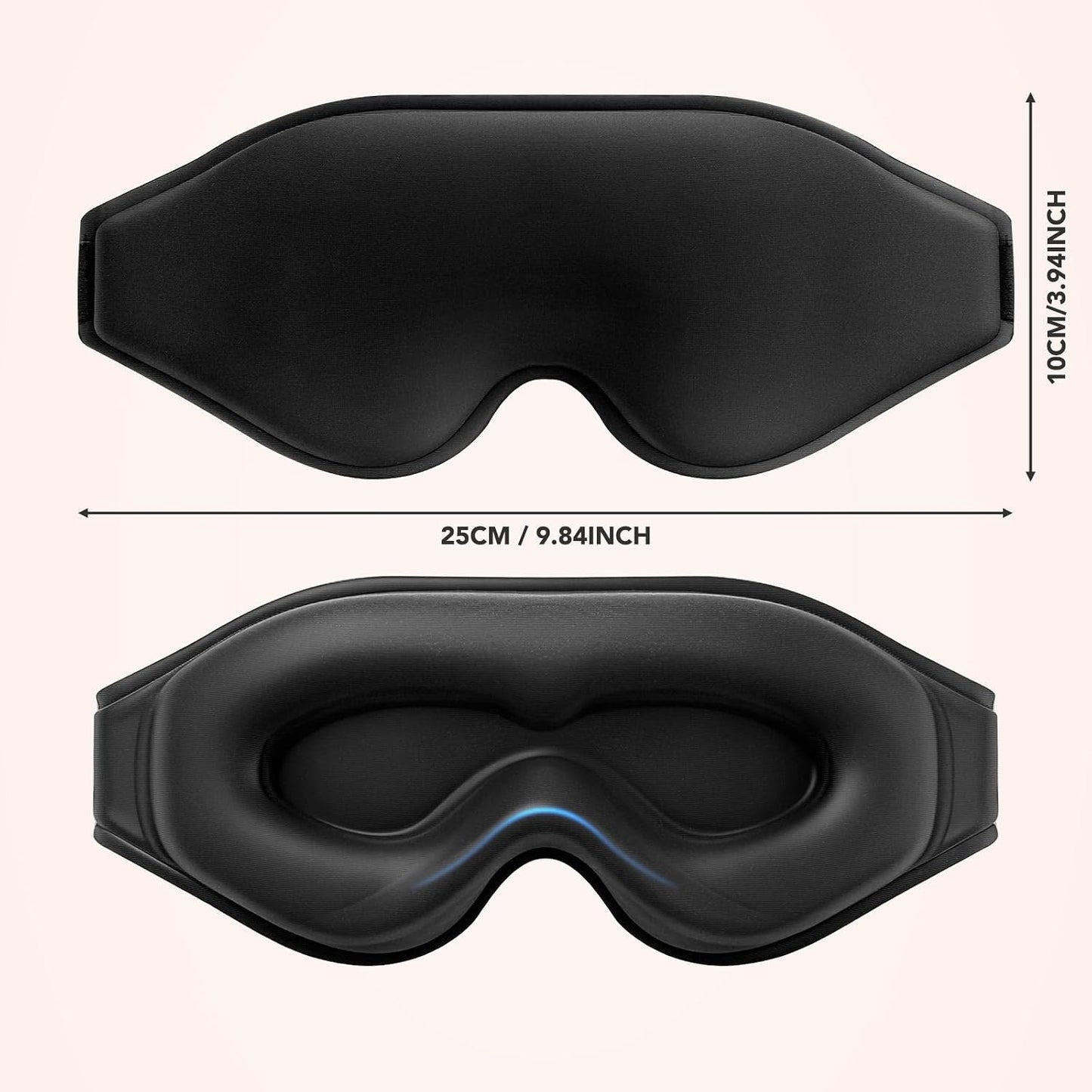 Sleep Mask for Side Sleepers, 100% Blackout 3D Contoured Eye Mask, Black | Zero Pressure Lash-Friendly, Adjustable Light Blocking Travel Mask for Men & Women