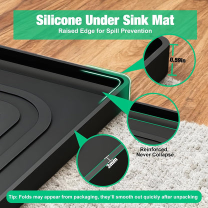 Under Sink Mat 22" X 19", Waterproof Silicone Cabinet Kitchen Liner, Gray | BPA-Free Raised-Edge Cabinet Protector & Leak Tray for Bathroom Cabinets, Boots, Pet Feeding Dog & Cat Mats, Dishwasher Safe