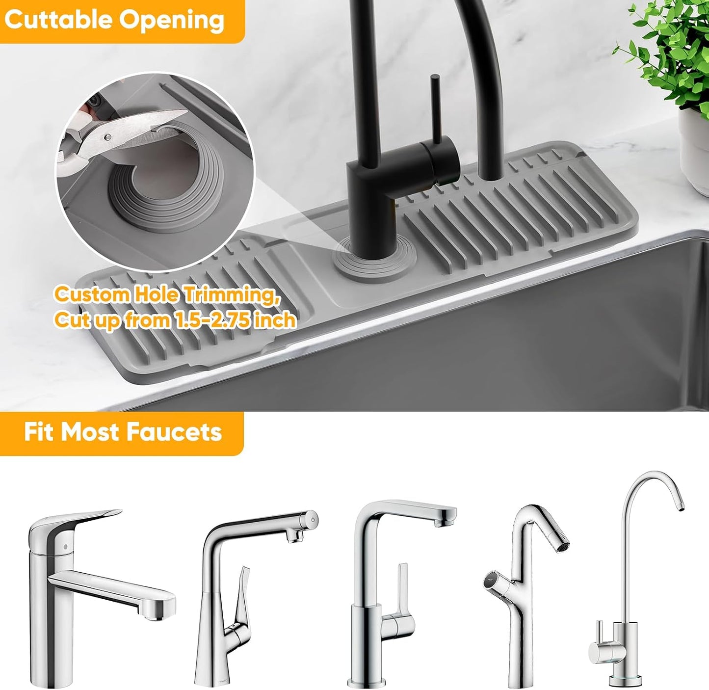24'' Longer Faucet Mat for Kitchen Sink Splash Guard[7° Slope Fast Self-draining][Snap Lock Fit]Kitchen Sink Faucet Mat Splash Guard Kitchen Sink Area Water Splash Guard Behind Faucet Draining Mat