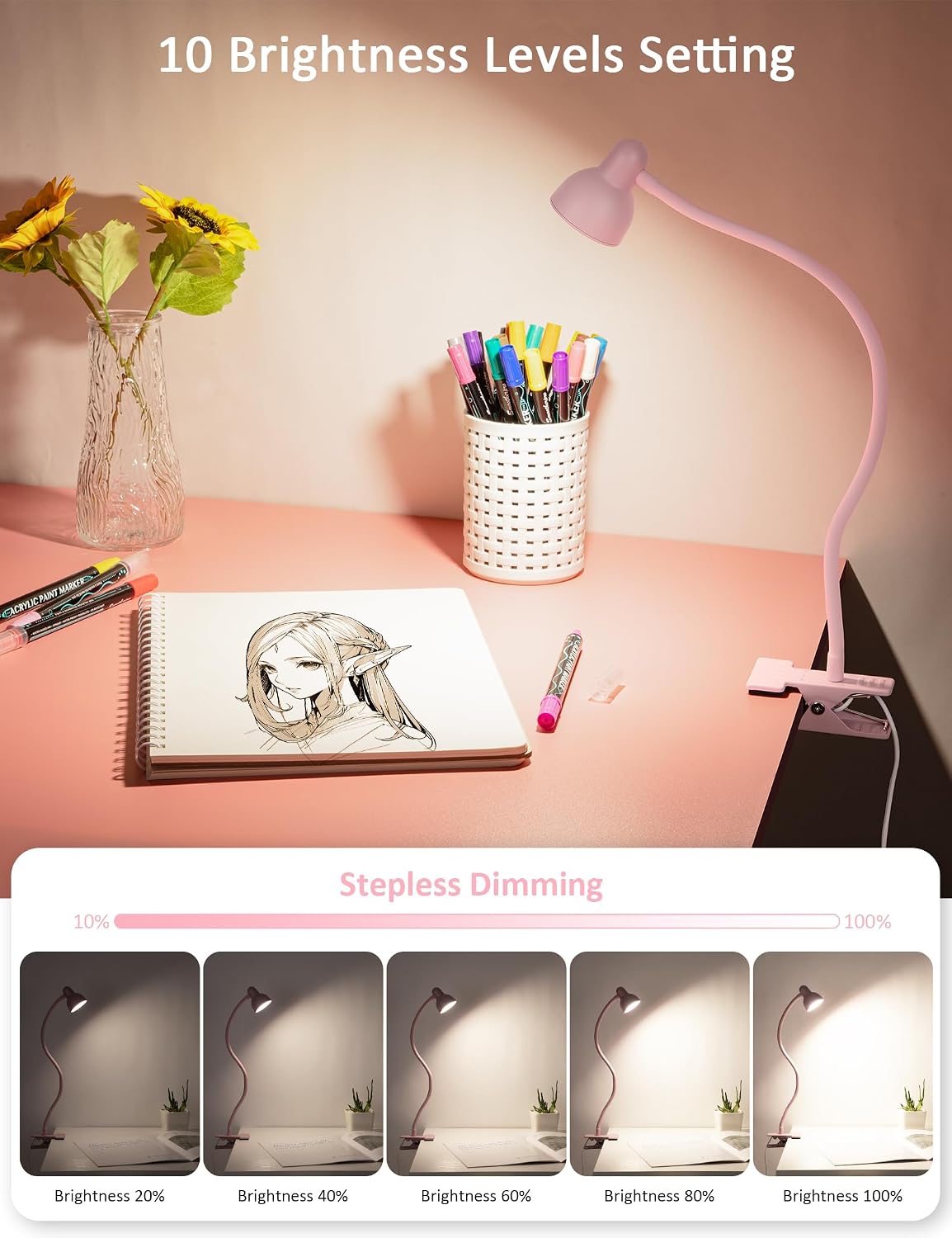 Clip on Reading Light for Bed 3 Color Modes Teal