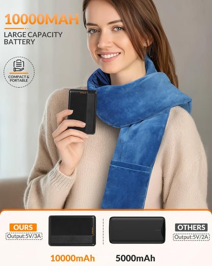 Electric Heated Scarf Pad Cordless 63'' Length Heating Soft Warmer with 10000mAh Rechargeable USB Power Bank, Adjustable 3 Heat Settings, Portable Wrap for Neck Brace and Shoulder, Black