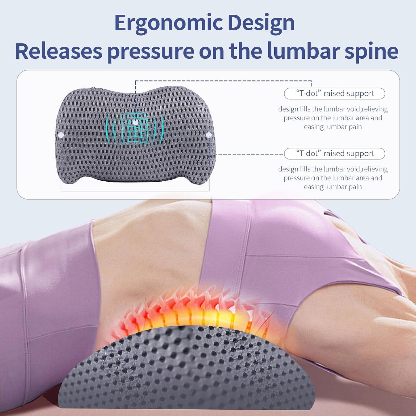 Lumbar Support Pillow for Office Chair, Memory Foam Car Back Cushion | Lumbar Pillow Lower Back with 4d Mesh Cover Adjustable Straps, Ergonomic Chair Back Pillow for Office, Car, Gaming Chairs