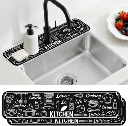 2 Pcs Kitchen Sink Splash Guard Faucet Mat Wood Grain Pattern Faucet Mat for Sinks Natural Wood Color Absorbing Drying Mats for Kitchen Bathroom, 23.6x5.5inch