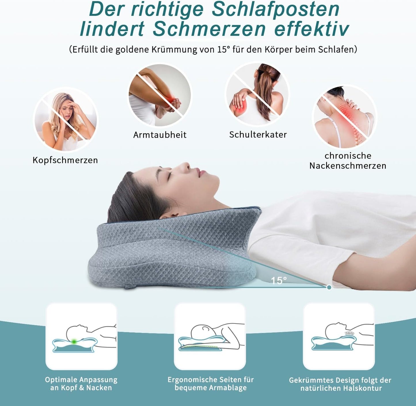 CHxxy Memory Foam Pillows, Cervical Pillow for Neck & Shoulder Pain Relief | Ergonomic Contour Bed Pillow, Soft for Side Sleep Stomach Sleeping and Back Sleeper-Queen Size&Grey