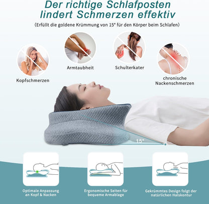 CHxxy Memory Foam Pillows, Cervical Pillow for Neck & Shoulder Pain Relief | Ergonomic Contour Bed Pillow, Soft for Side Sleep Stomach Sleeping and Back Sleeper-Queen Size&Grey