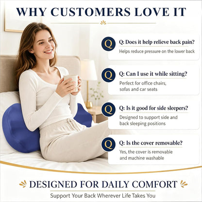 Fledano Lumbar Support Pillow for Bed – Memory Foam Lower Back Pain Relief Pillow for Sleeping, Ergonomic Lumbar Pillow for Side & Back Sleepers, Sciatica & Hip Pain Relief, Washable Cooling Cover