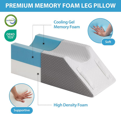 MEGCXIT Leg Pillow Elevation Blood Circulation, Wedge Pillow for Legs Swelling, Knee Pillow Wedge Post Surgery, Leg Elevation Pillows for After Surgery, Memory Foam Foot Leg Elevating Pillow, Grey