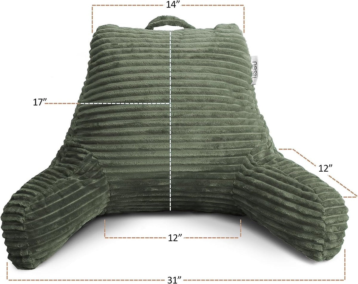 Hearth & Harbor Reading Pillow for Bed Adult – Back Pillow for Sitting in Bed, Standard Bed Pillows for Sitting Up in Bed, Foam Bed Chair Pillow, Stone Blue Bed Rest Pillow