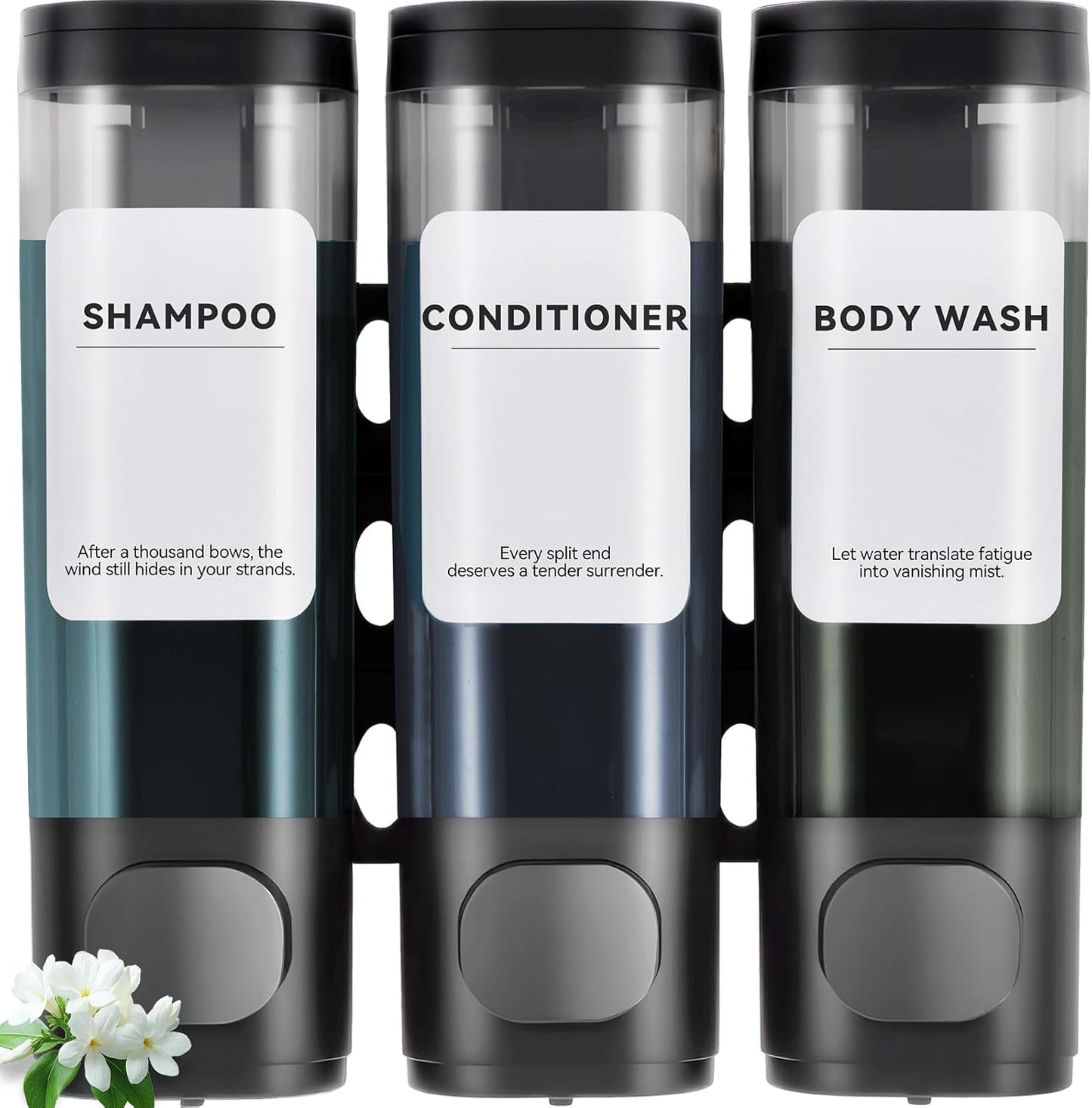 Shampoo Conditioner Shower Soap Dispenser 3 Chamber Wall Mount Black | Refillable. Leakproof 900ml. No-Drill Wall Mount. Soap, Shampoo, Conditioner, Body Wash, Shower Gel, Bathroom Set. BPA-Free.