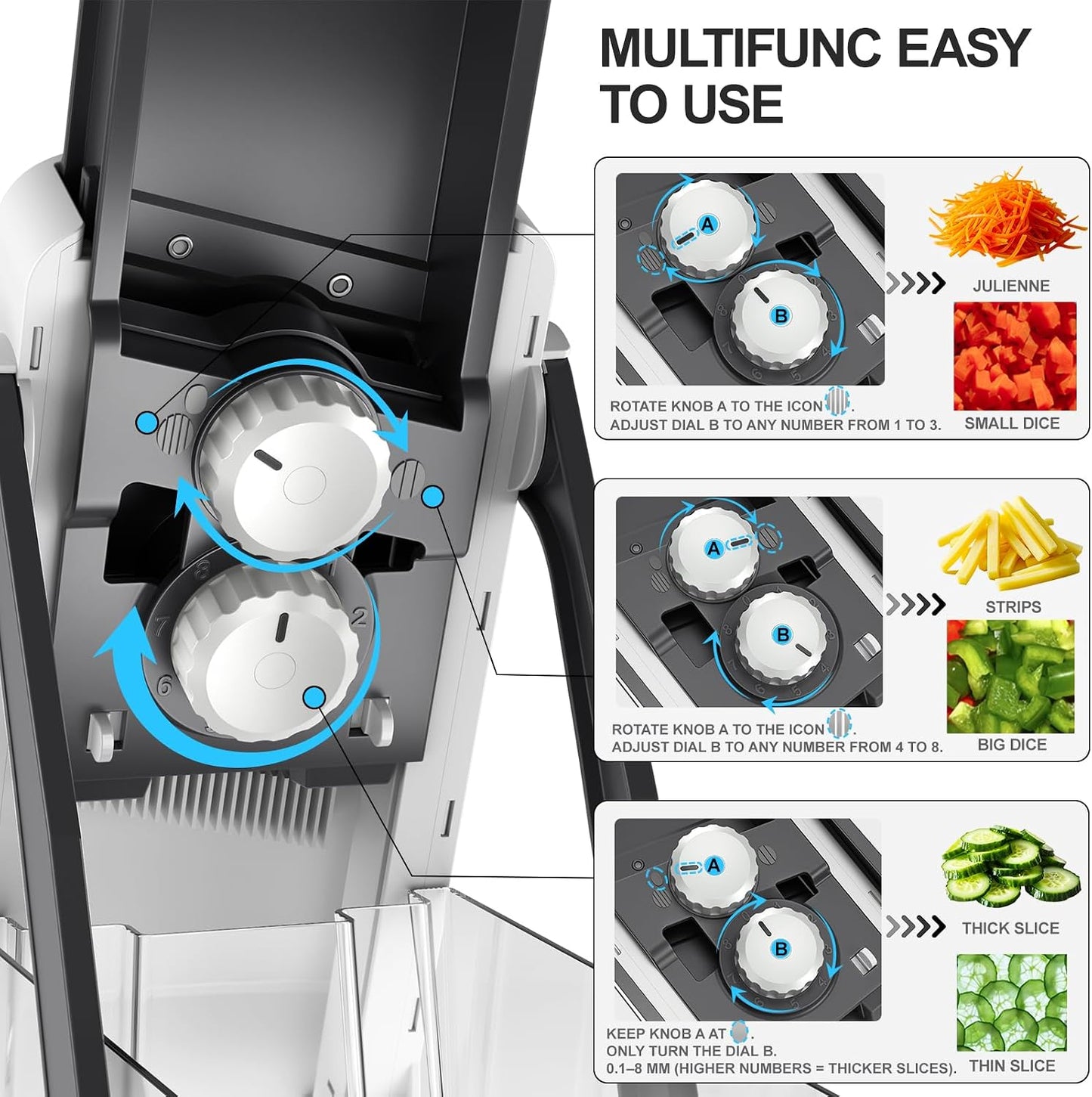 Safe Mandoline Slicer for Kitchen, Potato Slicer for Chips,Vegetable Cutter | Potato Slicer for Chips, 6 in 1 Vegetable slicer with Thickness Adjuster, Faster Kitchen Slicer for Meal Prep (Only Slice)