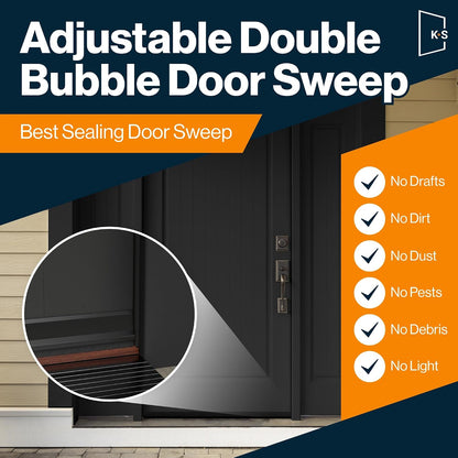 Adjustable Double Bubble Door Sweep & Draft Stopper | Under Door Seal for Exterior Doors 1 3/4" x 35.75" (White 36 inch nominally sized)