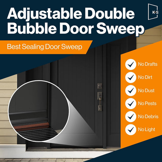 Adjustable Double Bubble Door Sweep & Draft Stopper | Under Door Seal for Exterior Doors 1 3/4" x 35.75" (White 36 inch nominally sized)